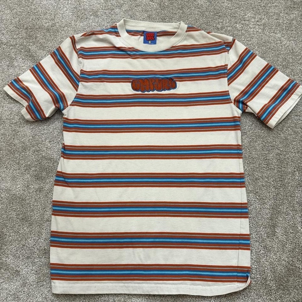 Empire Striped Shirt Orange Blue White Small Casual Short Sleeve